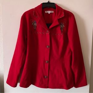 Vintage ROD RANCHWEAR Red Wool Jacket Blazer Embroidered Western Cowgirl ~ Sz M